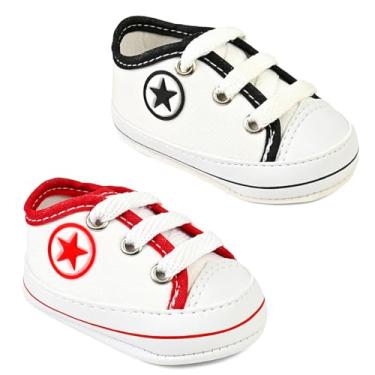 Imagem de Kit Com 2 Pares Sapatinho De Bebe recém nascido Saida De Maternidade T12 (BRANCO/PRETO E BRANCO/VERMELHO, BR, Bebê, Numérico, 15)