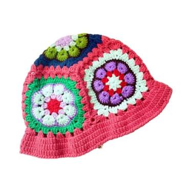 Imagem de Chapéu Balde de Crochê Multicolorido Feminino - Estilo Y2K com Flores 
