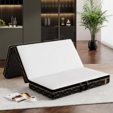 Imagem de Colchão de espuma viscoelástica com dobra tripla – Colchão dobrável portátil de 15 cm com alça e capa lavável, cama de piso premium com base antiderrapante, economiza espaço para quarto de crianças