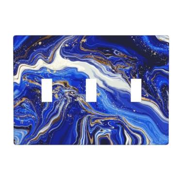 Imagem de Tampa decorativa de tomada decorativa de mármore azul com textura dourada com interruptor de luz tripla para receptáculos de eletricidade para casa, cozinha, sala de estar, 16 x 11 cm