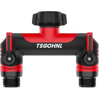 Imagem de Yayamz Divisor de mangueira de jardim, coletor de mangueira de 9,5 cm, adaptador de torneira externa - cobertura TPR macia - válvula bidirecional leve antiderrapante resistente ao sol (vermelho)