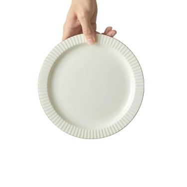 Imagem de Pratos redondos esmaltados, utensílios de mesa de textura minimalista domésticos - prato plano de 21,6 cm - branco pérola