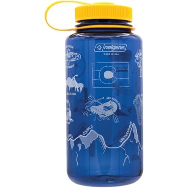Imagem de Nalgene Garrafa de água Sustain Tritan livre de BPA feita com material derivado de 50% de resíduos de plástico, 946 ml, boca larga, design de garrafa geográfica, jeans Colorado