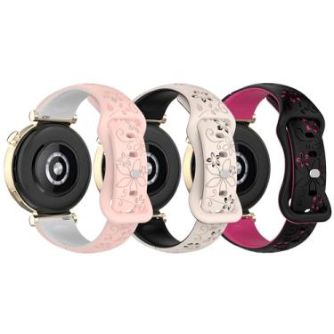 Imagem de Pulseiras de relógio femininas finas com gravação floral compatível com Garmin Vivoactive 6/Vivoactive 5/3/Venu Sq 2/Venu Sq/Venu/Forerunner 55/165/245/245/645 Music, linda flor de dois tons, fina de