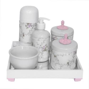 Imagem de Kit Higiene Provençal Bebê Porcelana Bandeja Completo Rosa - Potinho d