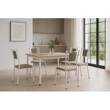 Imagem de Conjunto 4 Cadeiras de Cozinha Belize Sala Jantar em Aço Branco Craquelado Encosto em Fibra Sintética (Nude)