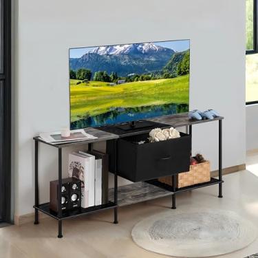 Imagem de Vrisa Suporte de TV para centro de entretenimento de televisão de 50/55 polegadas com armário de tecido de armazenamento e prateleiras console de TV moderno para sala de estar quarto, preto + cinza