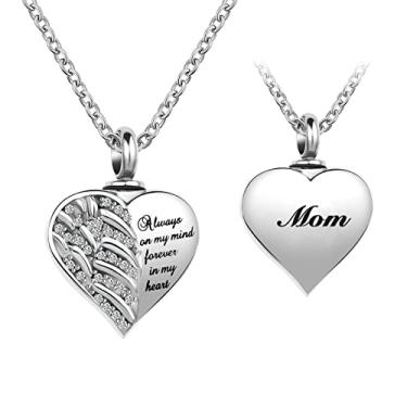 Imagem de LuxglitterLin Joias de cremação com asas de anjo da guarda para cinzas, coração, urna de cristal, colares para cinzas, memorial, lembrança, colar Always on Mind Forever in My Heart, Cristal, cristal