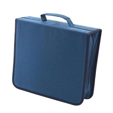 Imagem de AsrMyjcx Suporte para estojo de CD, suporte para estojo de DVD, capacidade para 256 unidades, com alça, moderno, portátil, com zíper, bolsa, carteira para, Azul Profundo