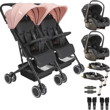 Imagem de Carrinho Kiddo Gemeos 2 Bebe Conforto 2 Base ISOFIX Mascote Rosa