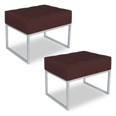 Imagem de Kit 02 Puffs Lisa Suede Marsala Base Metálica Industrial Prata