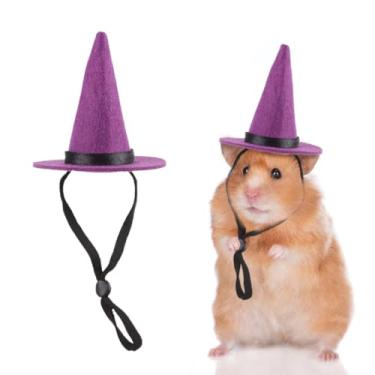 Imagem de Chapéu de Halloween, chapéu de hamster de feltro, mini chapéu de animais pequenos, fantasia de animal pequeno, chapéu de bruxo de Halloween, fantasias de Halloween (roxo)