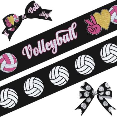 Imagem de Habbiful 2 rolos de fita de vôlei de 10 jardas fitas de bola esportiva preta rosa para laços de cabelo, artesanato, embrulho de presente, fitas de jogo de bola de 1,12 cm para time esportivo, festa de