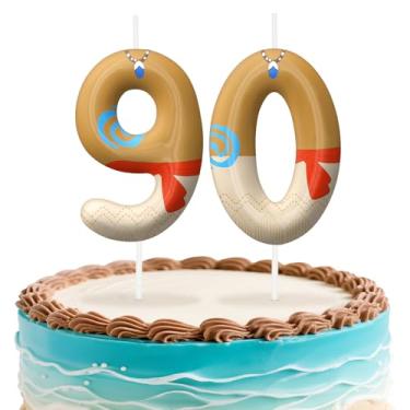 Imagem de Velas de aniversário Havaí número 90, topo de bolo com tema de ilha para decoração de bolo para meninos e meninas, decorações de aniversário, suprimentos de festa, velas numéricas para decoração de