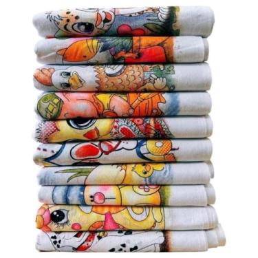 Imagem de Pano De Prato Estampado Bainha Kit Com 10 Peças 100% algodão(10UN.PANO PRAT BRANCO 35X60)