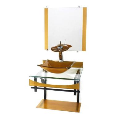 Imagem de Gabinete Vidro 40Cm Banheiro Curvado Duplo Pp Cuba Quadrada