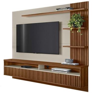 Imagem de Painel Para TV 65 Pol Com Bancada Suspensa Zemo L05 Freijó Off White -