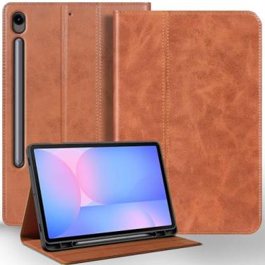 Imagem de NANRUIL Capa protetora para Samsung Galaxy Tab S10 FE Plus+ de 13 polegadas com suporte para caneta S 2025 (modelo: SM-X620/X626) capa protetora de couro genuíno, marrom