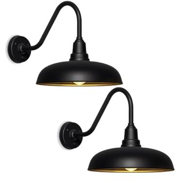 Imagem de Acoji Luzes de celeiro extragrandes de pescoço de ganso de 58 cm – luminárias industriais de metal preto para decoração de galpão, garagem, pátio ou fazenda – à prova d'água e resistente à ferrugem