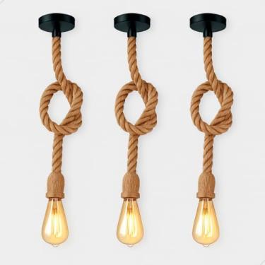 Imagem de Kit Pendente Corda Retro com Estilo Vintage Rústico 1 Metro E27 com Lâmpada Filamento Âmbar ST64 (3)