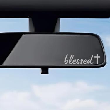 Imagem de Blessed and Cross Christian Adesivo de PVC com glitter autoadesivo para carros, caminhões, motocicletas adesivo decorativo (cinza)