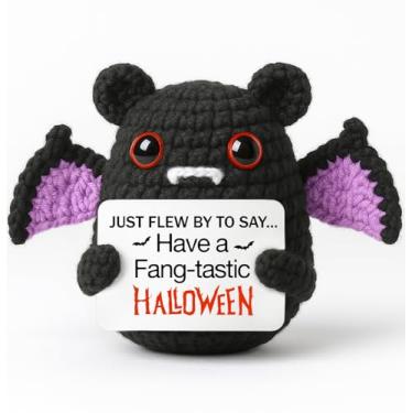 Imagem de MBL Presentes de decoração de morcego de Halloween – Have a Fang-Tastic Halloween, morcegos pendurados feitos à mão, presente de pelúcia para gótico, gótico, assustador, vampiro, bruxa, decoração de