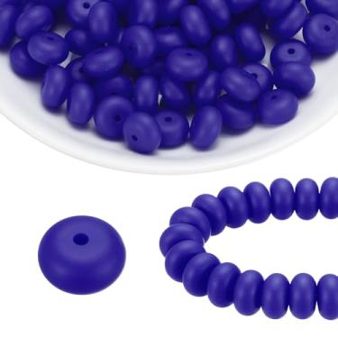 Imagem de HARFINGTON 110 peças de contas de silicone 14 mm contas focais de borracha de lentilha a granel para canetas, chaveiro, pulseira, colar, artesanato, faça você mesmo, azul marinho