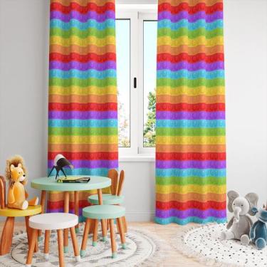 Imagem de Cortina Tecido Oxford Quarto Infantil Pop it Listras Coloridas - 280x2