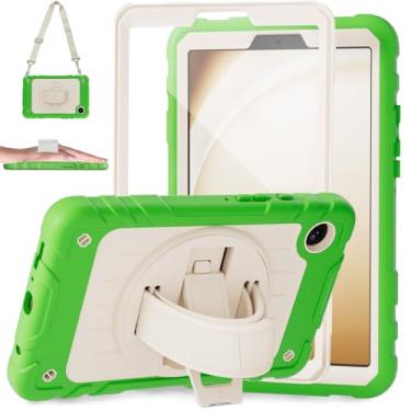 Imagem de Stweap Capa para Samsung Galaxy Tab A9 de 8,7 polegadas 2023, com alça de mão giratória 360 e alça de ombro, capa protetora para tablet Galaxy Tab A9 22.1 cm SM-X110/X115/X117 (verde + branco)