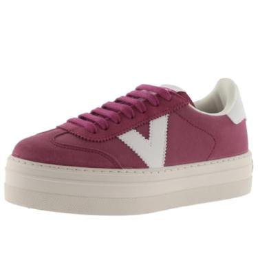 Imagem de victoria Tênis feminino de cano baixo Barcelona Ciclista couro dividido e plataforma e peças contrastantes 1092170, Framboesa, 40