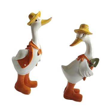 Imagem de KiBcsLic 2 peças de estátuas de pato para casal de jardim, coleção de esculturas de animais, enfeites de decoração engraçados, figuras de pato para gramado,