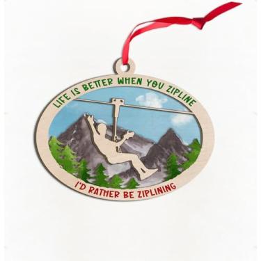 Imagem de Enfeite de madeira de Natal de tirolesa, ornamentos de meninos de tirolesa para árvore, enfeites masculinos de tirolesa, lembrança de amantes de tirolesa, presentes de aventura de passeio de tirolesa