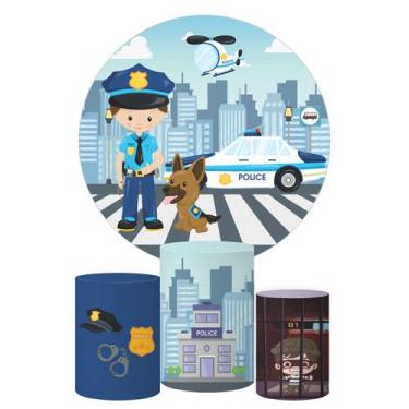 Imagem de Trio Capa Cilindro + Painel Redondo Policial Cute - DECORANDO E GRUDAN