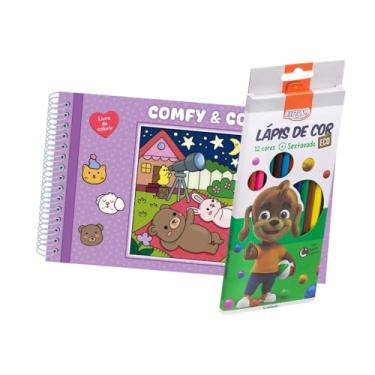 Imagem de Comfy & Cozy Livro de Colorir Adulto Lilás - Bold Easy - 22x16cm A5 - Capa Dura Espiral - 96 Folhas 48 Ilustrações com Lápis de Cor 12 Cores BRW - Relaxamento, Criatividade e Diversão para Adultos e Crianças - Seu Hobby predileto