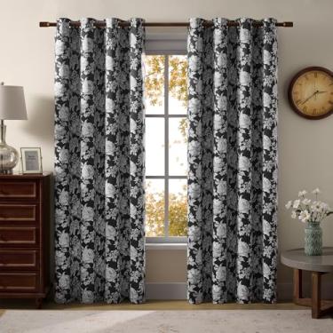 Imagem de Cortinas florais vintage de 222 cm de comprimento, 2 painéis para quarto, cortinas de escurecimento de quarto de luxo de meados do século com ilhós, filtragem de luz, cortinas de janela com isolamento