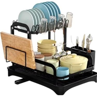 Imagem de Escorredor De Louça 2 andares/Rack de tigela-escorredor de pratos de 2 camadas, organizador de utensílio de cozinha para pratos, copos, talheres