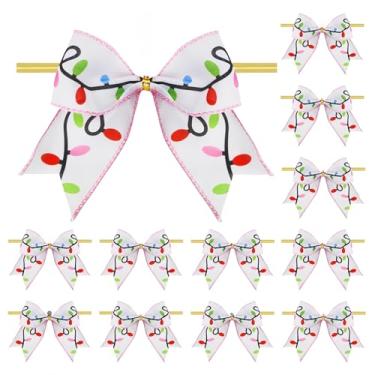 Imagem de Meseey 12 peças de laços de Natal 15 cm rosa, vermelho, verde, azul, bengala doce, laços, fita de pirulito para decoração de casa de Natal, Ano Novo (rosa, cordão de luzes)