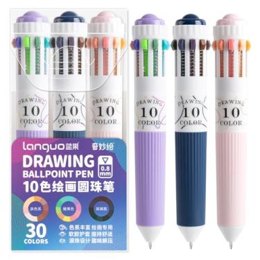 Imagem de Joyask 3 canetas multicoloridas Park, caneta esferográfica colorida 10 em 1, 28 cores, escrita suave de ponta fina de 0,8 mm, canetas esferográficas retráteis para escritório, escola, estudantes
