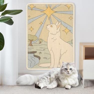 Imagem de DJAPWPX - Tapete arranhador vertical para gatos com estampa de gato, almofada antiarranhões para gatos com economia de espaço, versátil e resistente ao desgaste para tapete de sofá de parede (amarelo)