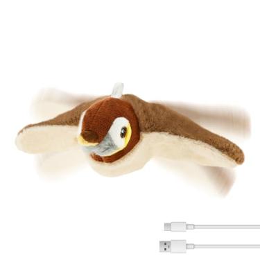 Imagem de Brinquedo de gato de pássaro voador, brinquedo interativo para gatos de pássaro chilreando, brinquedo simulado de gatinho pardal batendo asas, gatinho de pelúcia interativo, pardal recarregável para