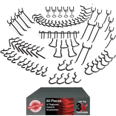 Imagem de Conjunto de ganchos de pegboard para ferramentas de pendurar, conjunto de 60 peças de 1/10.2 cm acessórios de placa de pino preto, acessórios de pegboard para organização de ferramentas de garagem