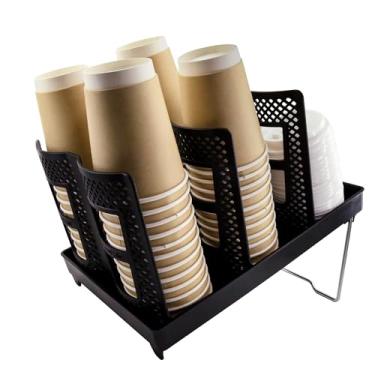 Imagem de JBESUHI 1 suporte de xícara de café – dispensador de copo e tampa com 6 compartimentos com suporte, organizador de copos descartáveis para bancada, café, bar, escritório, casa, restaurante, sala de