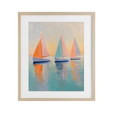 Imagem de Stupell Industries Impressão emoldurada trio de veleiro pastel sob vidro, design por LSR Design Studio, 53 x 43 cm