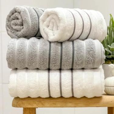 Imagem de Jogo de Toalhas 4 Peças Banho e Rosto 100% Algodão 450g/m² Casa Dona (Branca e Cinza)