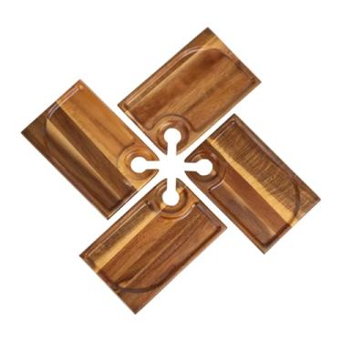 Imagem de IEUDNS 4 peças de prato de aperitivo, bandeja de servir lanches de madeira com suporte para bebidas, tábua de cupcake para festas, feriados, carnes, queijos, Retângulo