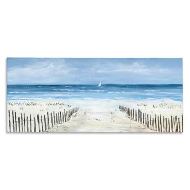 Imagem de Stupell Industries Arte de parede em tela de veleiro único e cerca de praia, design de Georgie Harrison, 25 x 61 cm