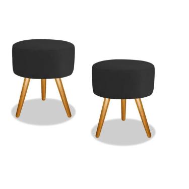 Imagem de Kit 02 Puffs Redondo Luxo Suede Pés Palito Decorativo Bela