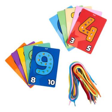 Imagem de Alinhavos Números Brinquedo Educativo Cartão Infantil 20 Peças - BRW