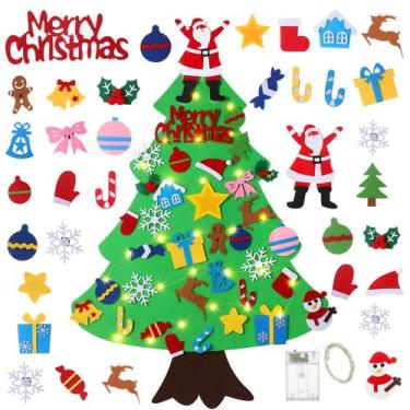 Imagem de Árvore de Natal de feltro TOBEHIGHER 1,1 m com 35 enfeites para crianç