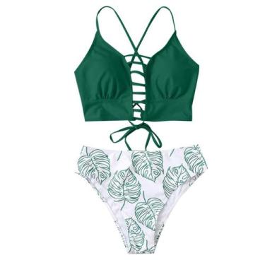 Imagem de Moda feminina verão patchwork impresso oco tanque sexy biquíni de duas